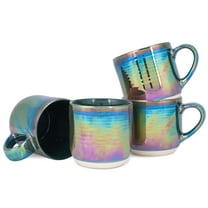 Elanze Designs Emerald Green Glossy Iridescent Rainbow Reactive Glaze 17 ounce Stoneware Coffee Cup Mugs Set of 4