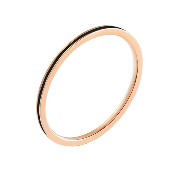 PAURO Women's Stainless Steel 1mm Thin Stacking Ring Enamel Rose Gold Plated Plain Wedding Band Black Enamel Size 4