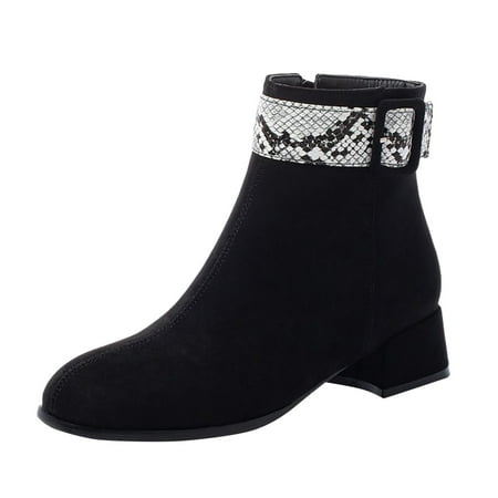 OJSFQUFP Ankle Boots for Women Fashion Women Low Ankle Trim Round Toe Ankle Leather Boots Casual and Ladies Shoes Leisure Women s Boots Black 39