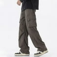 thumbnail image 4 of Baggy Cargo Pants Men High Street Parachute Pants Summer Drawstring Wide Leg Lightweight Athletic Workout Joggers Brown L, 4 of 6