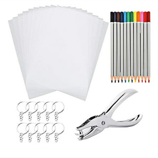 Mocoosy 138 Pcs Heat Shrink Plastic Sheets Kit, Shrinky Art Films Clear Sanded Shrink Sheets Include Blank Shrink Papers with Keychain Accessories and