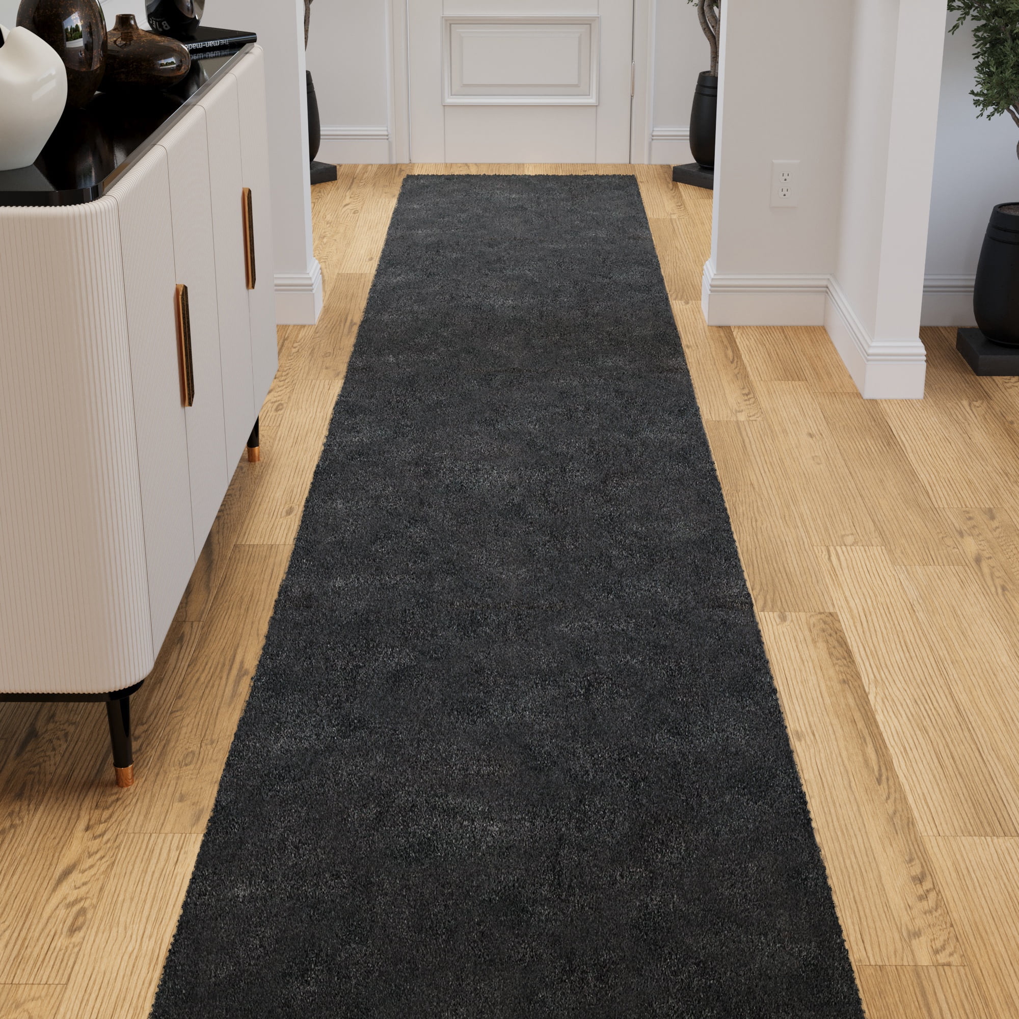 Ottomanson Plush Hallway Runner Rug 2'7" x 13' – Soft Non-Slip Indoor Runner, Charcoal
