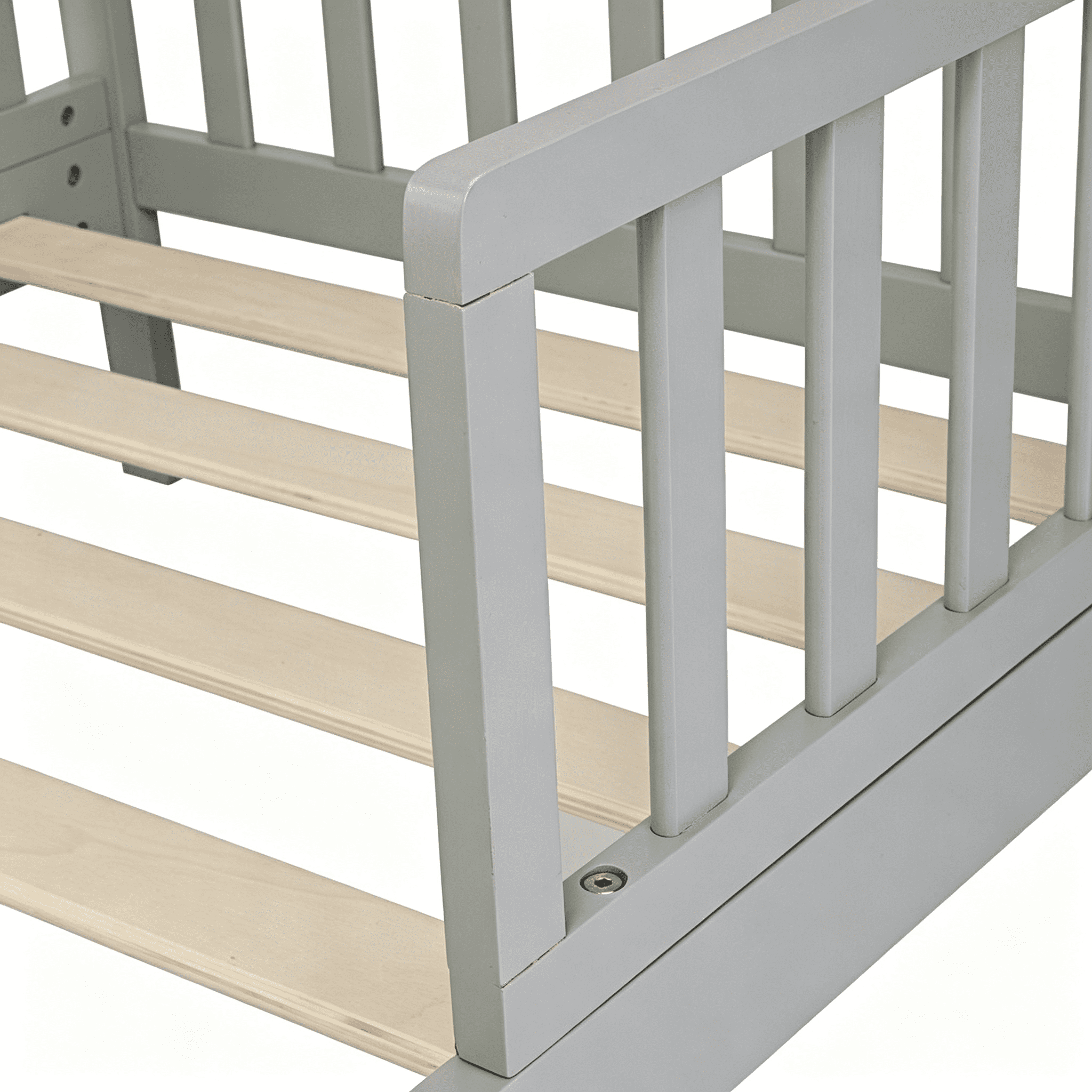 Gray Pine Wood Toddler Bed with Double Side Safety Guardrails, Low 8in Height Kids Transition Bed for Boys Girls Bedroom