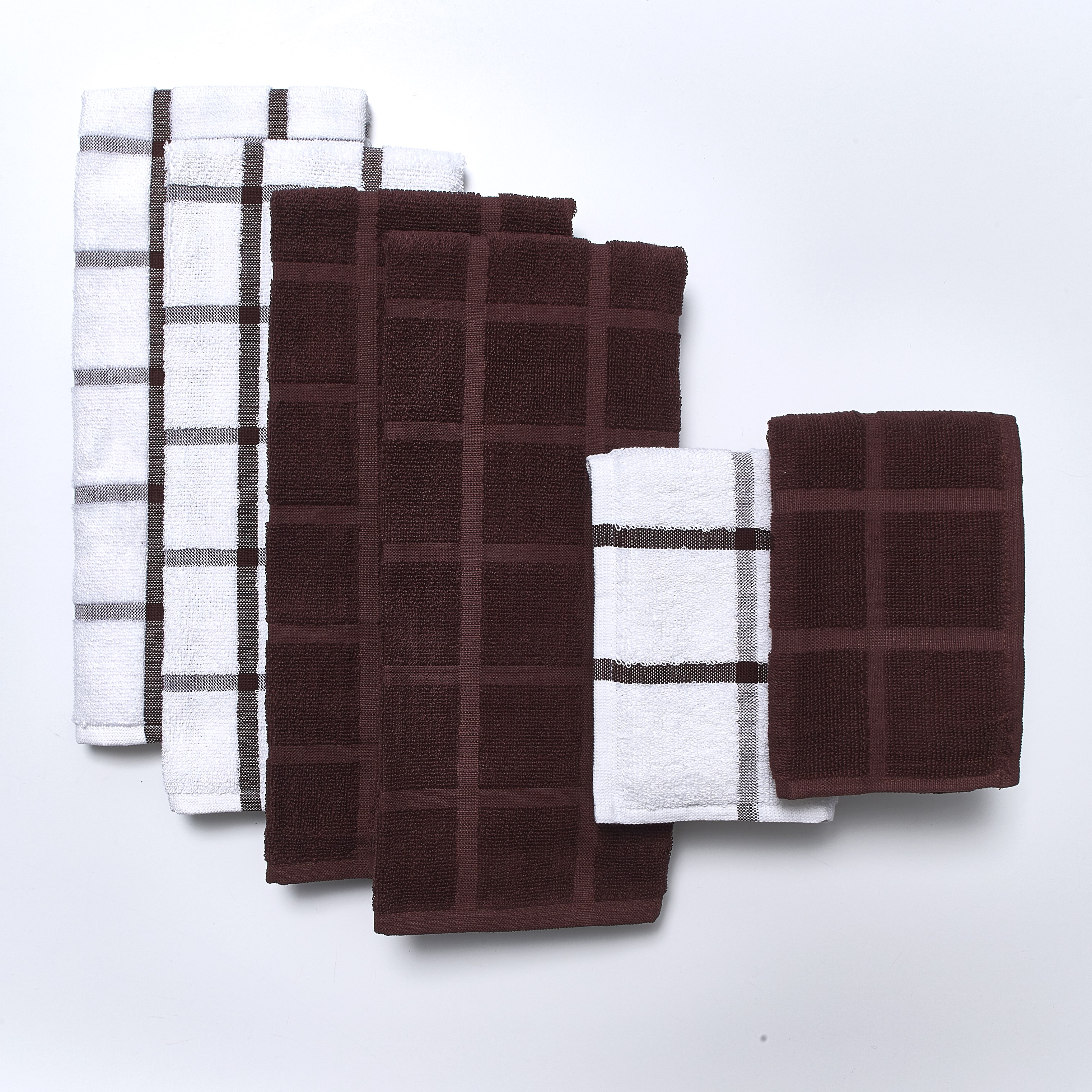 Terry Cotton Kitchen and Bathroom Towel Set 6 Pieces Brown