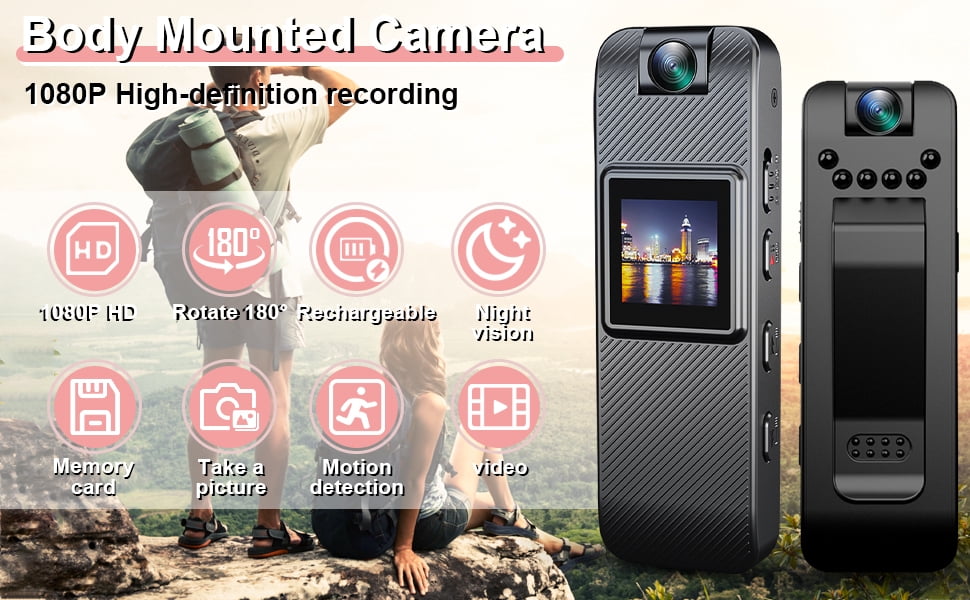 MUSICOZY Mini Body Camera HD 1080P Portable Video Recorder, Small Security Camera with 1.3 Inch Night Vision, 180° Rotatable Lens, Wearable Body Camera for Police Enforcement