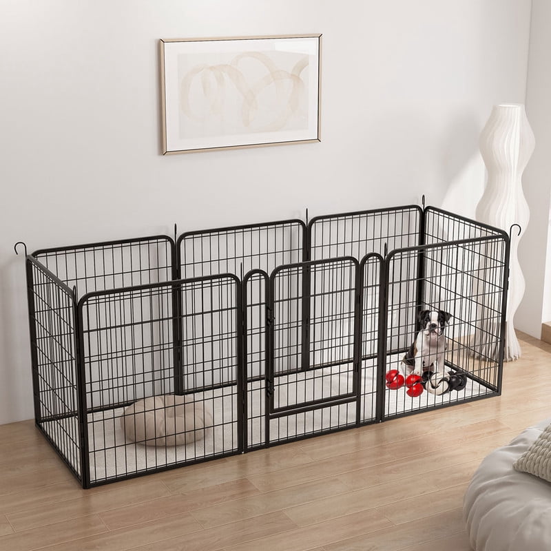 LONGHEXINA 8 Panels Heavy Duty Metal Playpen with door 31.7"H Dog Fence Pet Exercise Pen for Outdoor Indoor
