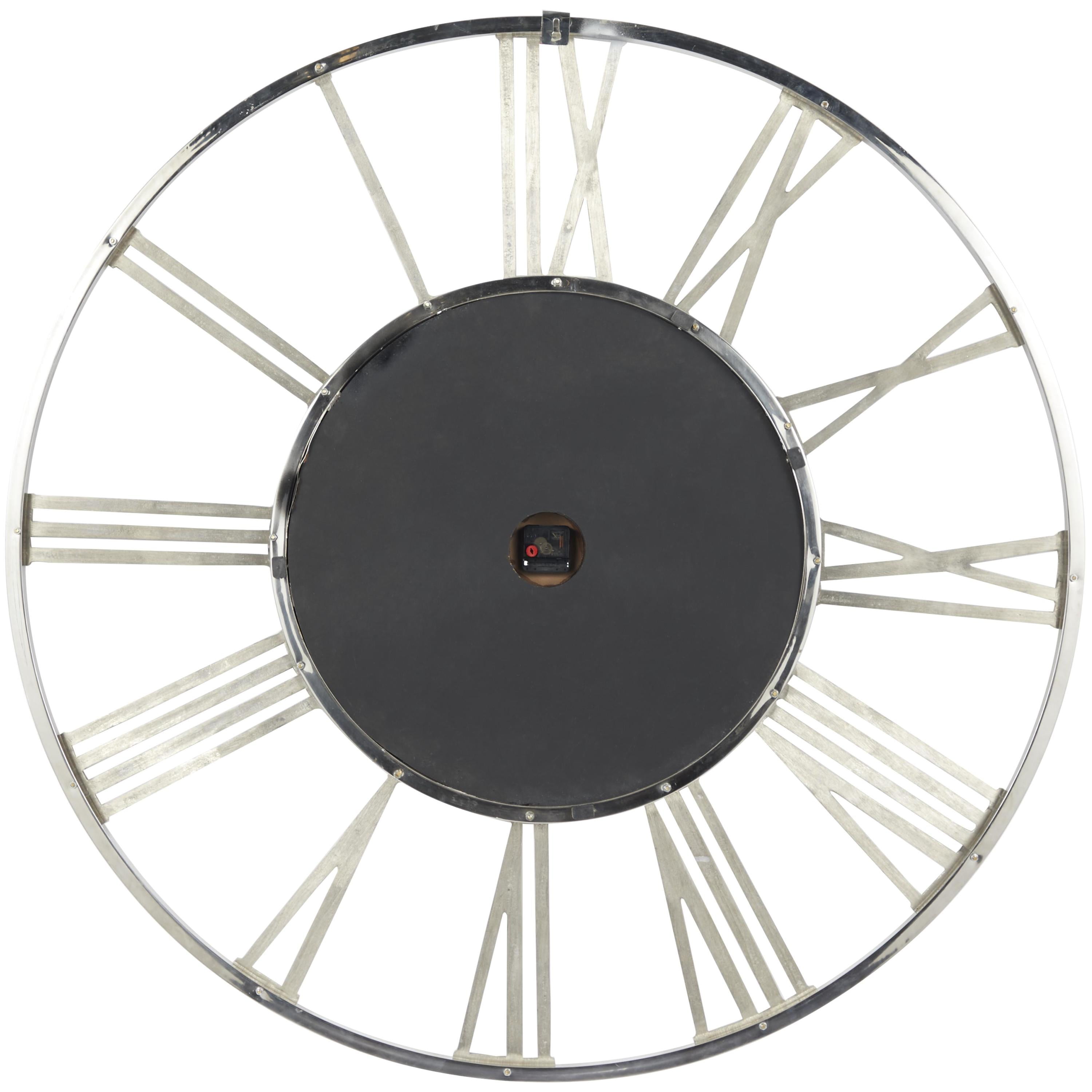 DecMode 50" Silver Aluminum Metal Geometric Open Frame Wall Clock with Black Glass Center