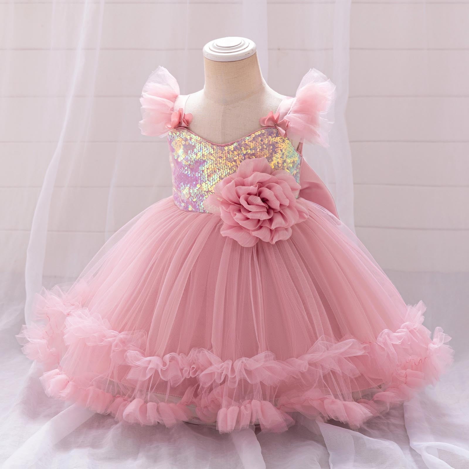 Sequins Prom Dresses for Girls Tulle-Tutu 6M-3Y Toddlers Kids Cute Cap Sleeve Floral High Waisted A-Line Solid Evening Party Dress 2025
