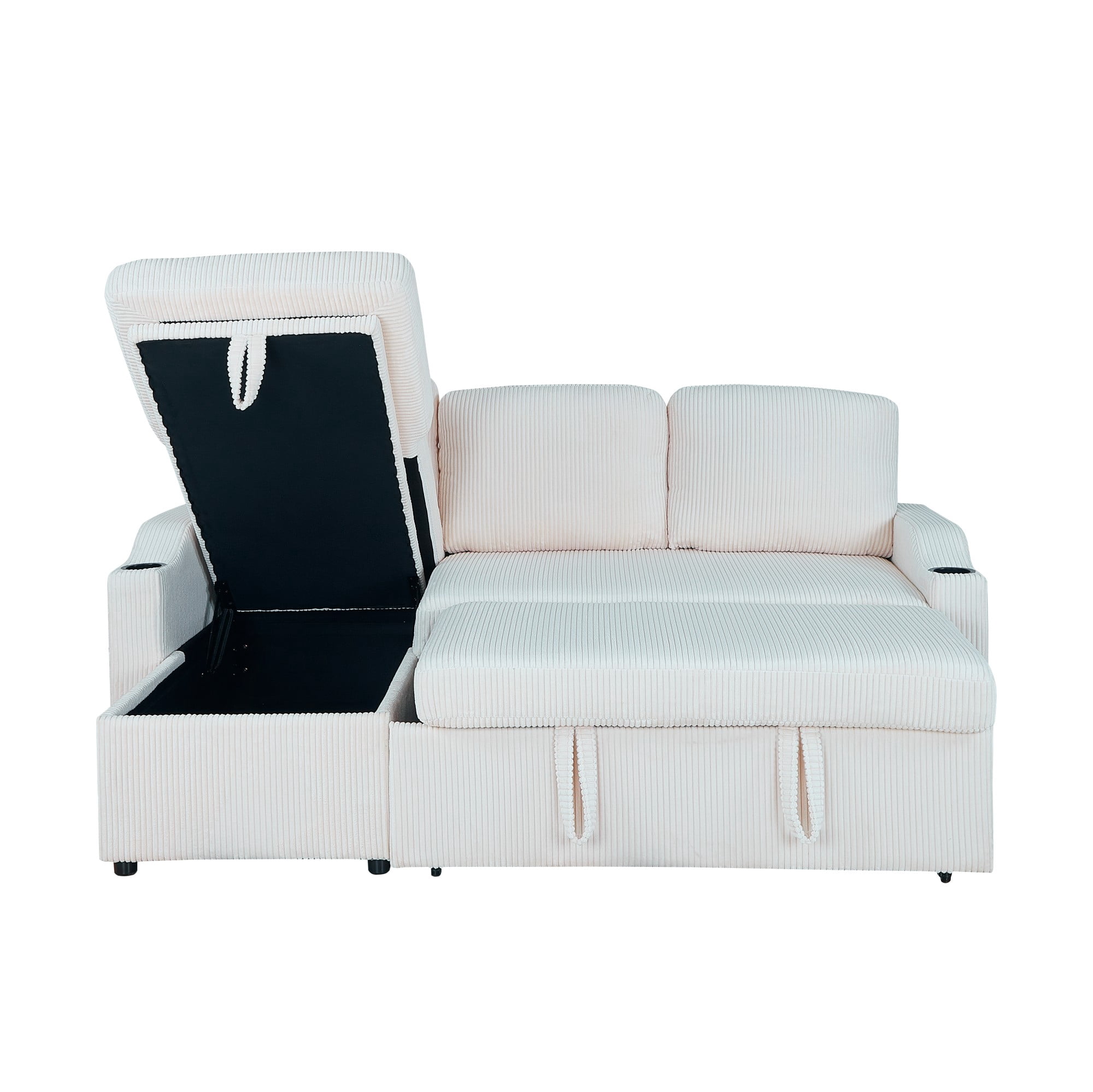 Gewnee Pull Out Sofa Bed,3 In 1 Sleeping and Seating Sofa with Storage Function,with Corduroy Fabric L-shaped Sofa,Suitable for Living Room,Bedroom and Apartment（Beige)