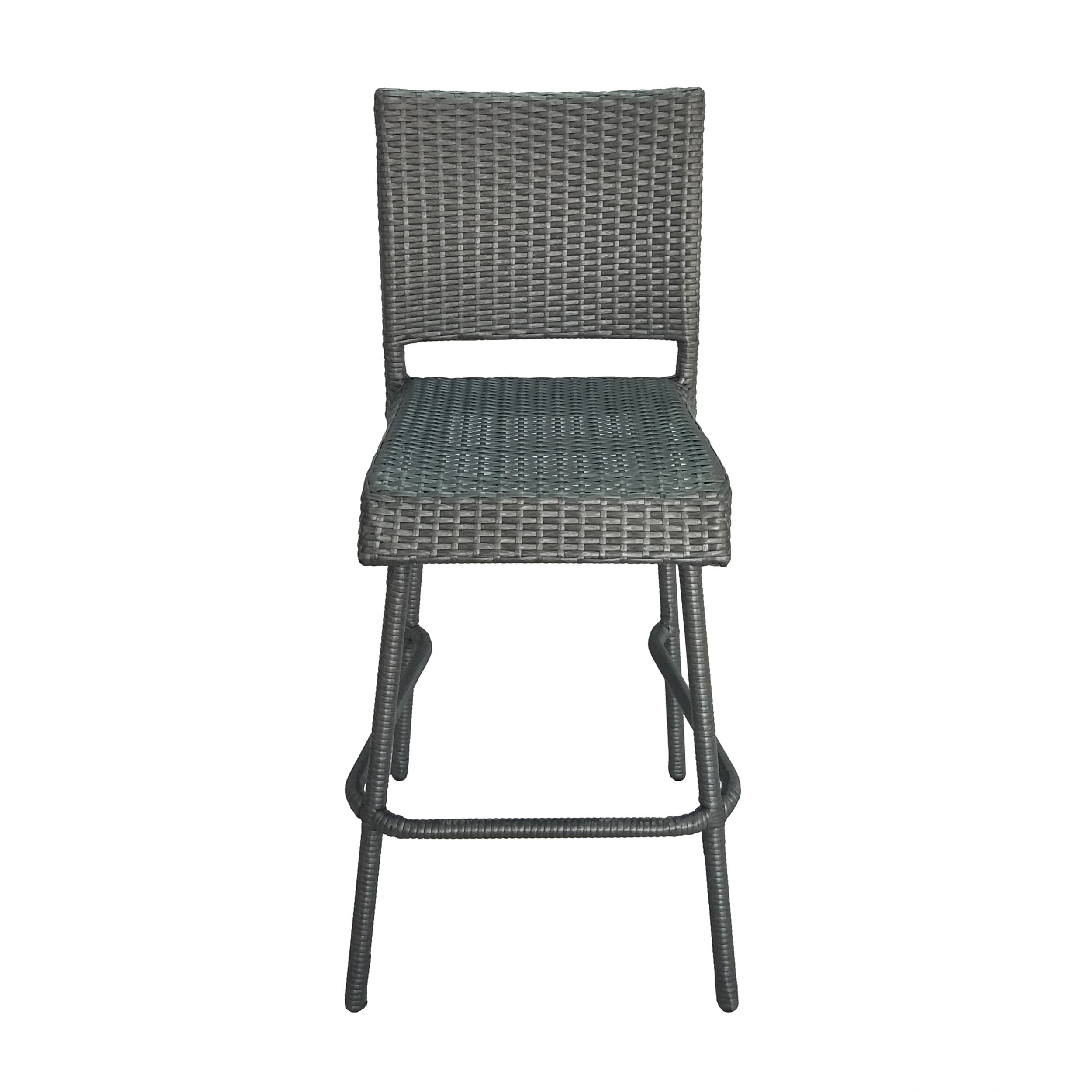 Armless Barstools 29 Inch Set of 2, Outdoor PE Rattan Stools for Patio Bar, Grey
