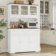 thumbnail image 6 of Hiphuta 72"Tall Kitchen Pantry Storage Cabinet with Power Outlet, Freestanding Cupboard Storage Buffet Hutch with Microwave Stand, Coffee Bar with Drawers & Glass Doors, White, 6 of 10