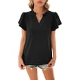 thumbnail image 4 of Lucakuins Blusa de manga corta de verano para mujer, cuello en V recortado Color sólido Casual Party Street Summer Shirt Tops Lucakuins moda, 4 of 7