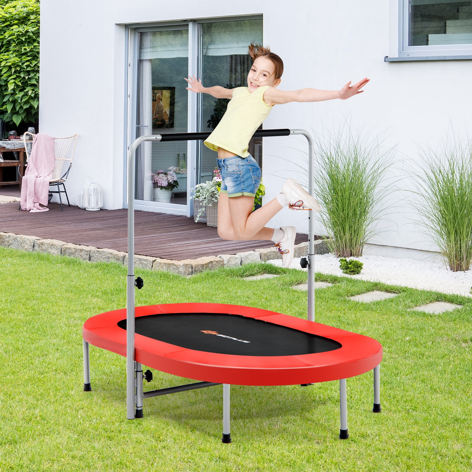 Infans 50" Trampoline for 2 People Foldable Rebouncer w/Adjustable Handrail Red