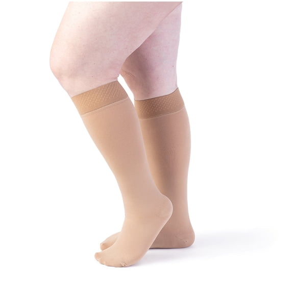 Sigvaris Specialty 553 Secure Women's 30-40 Closed Toe Knee High Compression Stockings w/Silicone Band Beige X2 Long