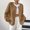 Khaki, variant on Women's Fall Cardigans for Women 2026,Oversized Plush Button Front Cardigan Round Neck Soft Coat with Pockets,Plus Size Options Casual Comfort Outerwear Black L