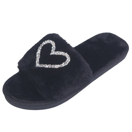 

Slippers for Women Women S Crystal Love Pattern Warm Non-Slip Floor Home Slippers Indoor Shoes Womens Slippers Flock Black 40-41