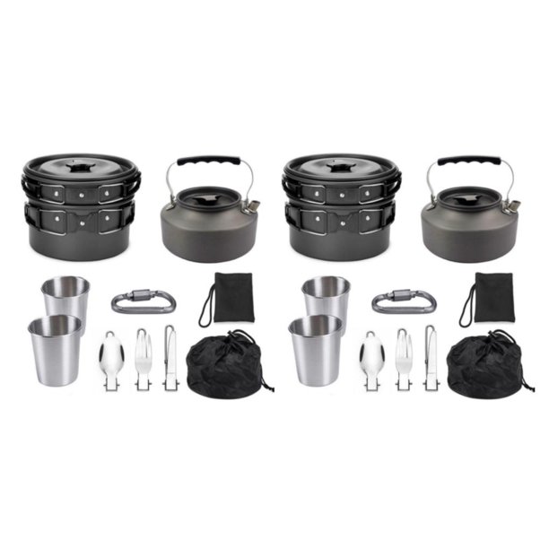 Yuarrent Camping Cookware Kit Portable Cooking Equipment Set Outdoor Pot Pan Negro 2Conjunto
