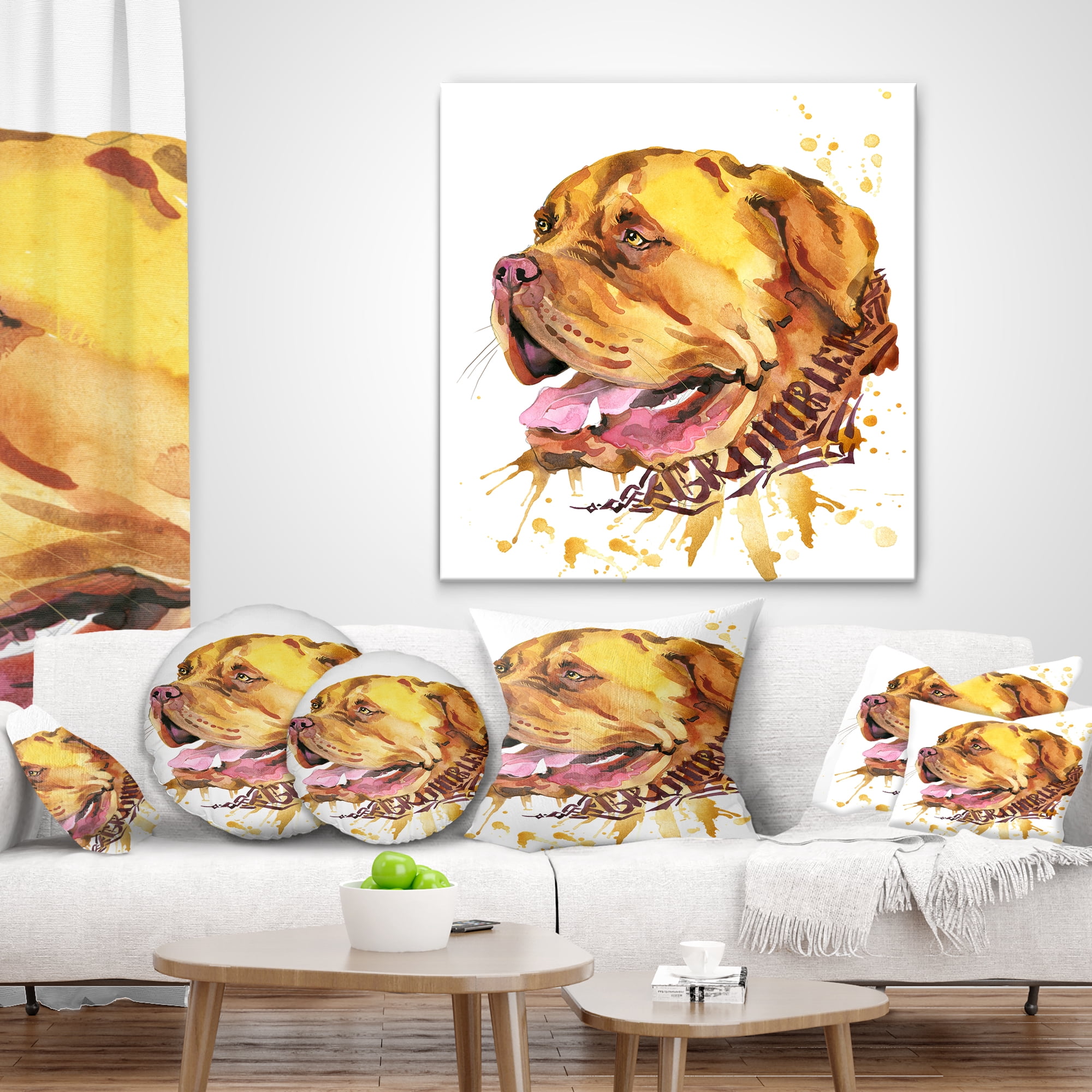 Designart Brown Dog Watercolor - Animal Throw Pillow - 12x20