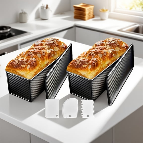 Pullman Loaf Pan with Lid, 2 Pack Non-Stick Black Bread Loaf Pans for Homemade Bread Carbon Steel Bread Toast Box with Cover for Bakeware Bread Toast Oven Baking black