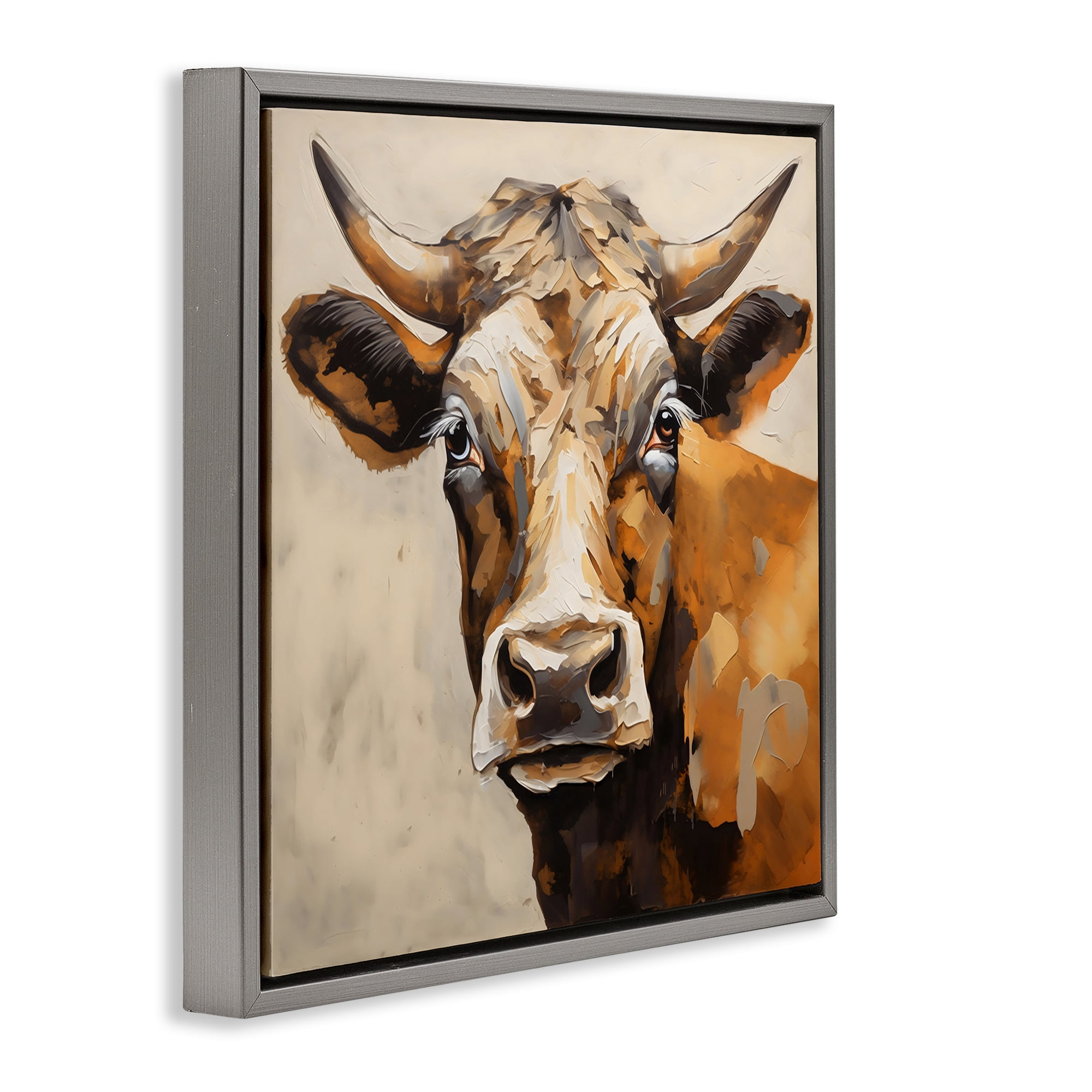 Stupell Industries Beautiful Brown Bovine Gray Framed Floater Canvas Wall Art, design by Creative Studio
