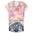 thumbnail image 3 of kingque Women Floral and Tie-Dye Print V Neck Short Sleeve Casual T-Shirt 2XS-8XL, 3 of 5