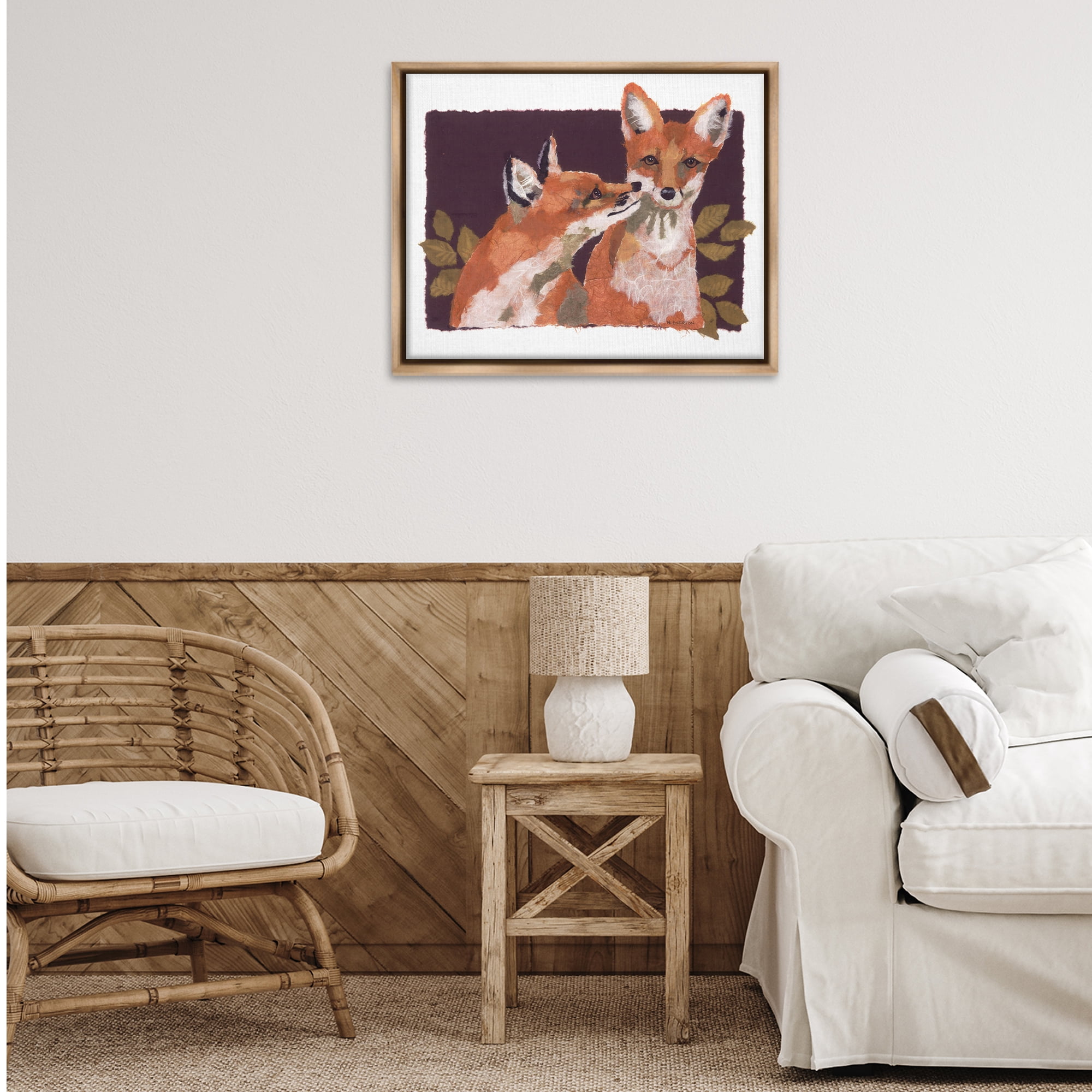 Stupell Industries Woodland Foxes & Leaves Animals & Insects Painting Brown Floater Framed Canvas Art Print Wall Art, 31 x 25