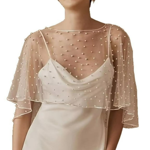 Yokua Graceful Sheer Tulle Wrap Adorned with Pearls for Weddings and Parties