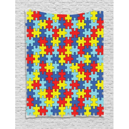 Cartoon Tapestry Colorful Puzzle Pieces Fashion Daycare