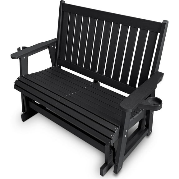 Mosbrisa 2-Person HIPS Patio Glider with Cup Holders, All-Weather Resistant for Outdoor, Black