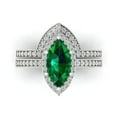 thumbnail image 2 of Clara Pucci 18K White Gold 2.4875 Simulated Emerald Engraveable Engagement Ring + Wedding Band Set, 2 of 7