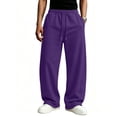 thumbnail image 7 of GrmtClth Mens Airflow Solid Wide Leg Fleece Trousers, Elastic Drawstring Waist Loungewear, Minimalist Home Daily Outfit, Soft Leisure Wear Dark Purple 2XL, 7 of 7