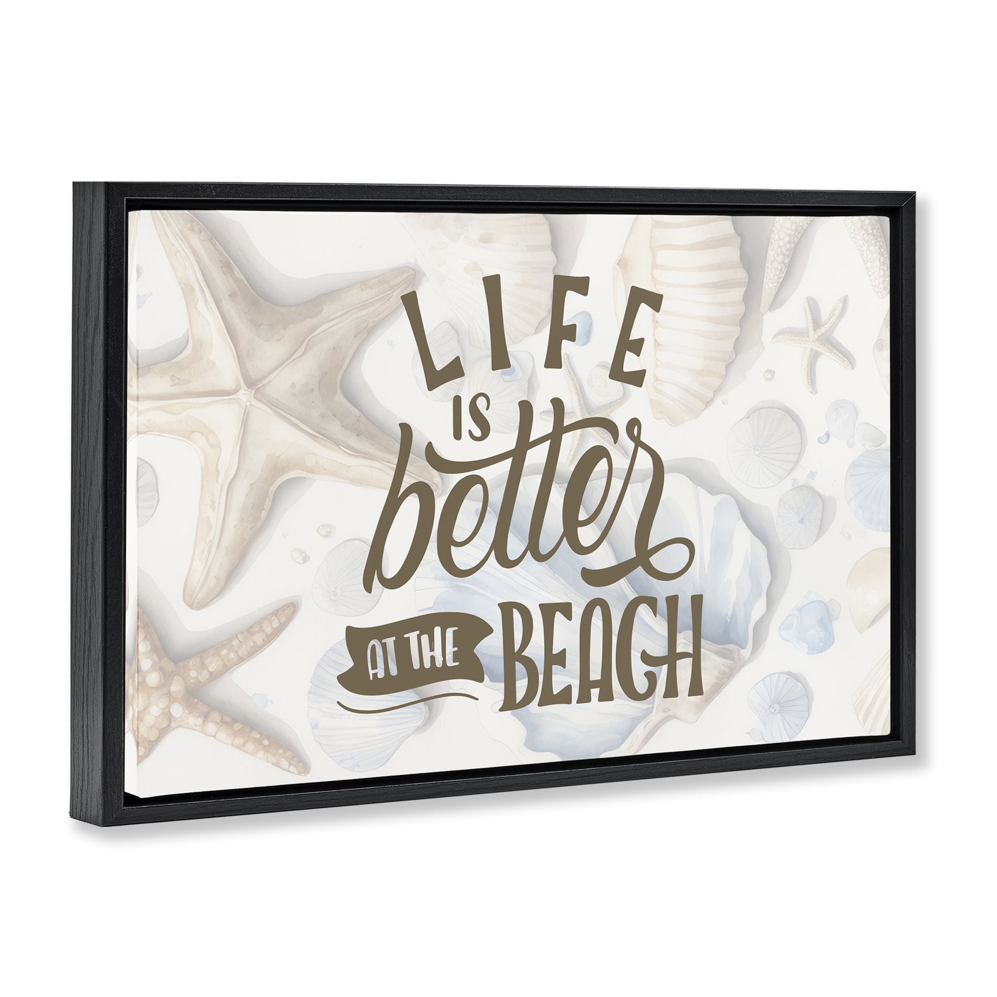 Stupell Industries Better At Beach Seashells Black Framed Floater Canvas Wall Art, design by Kim Allen