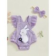thumbnail image 2 of Suealasg Baby Girl Summer Romper Headband Fly Sleeve Square Neck Bunny Print Bodysuit Newborn Easter Clothes, 2 of 7