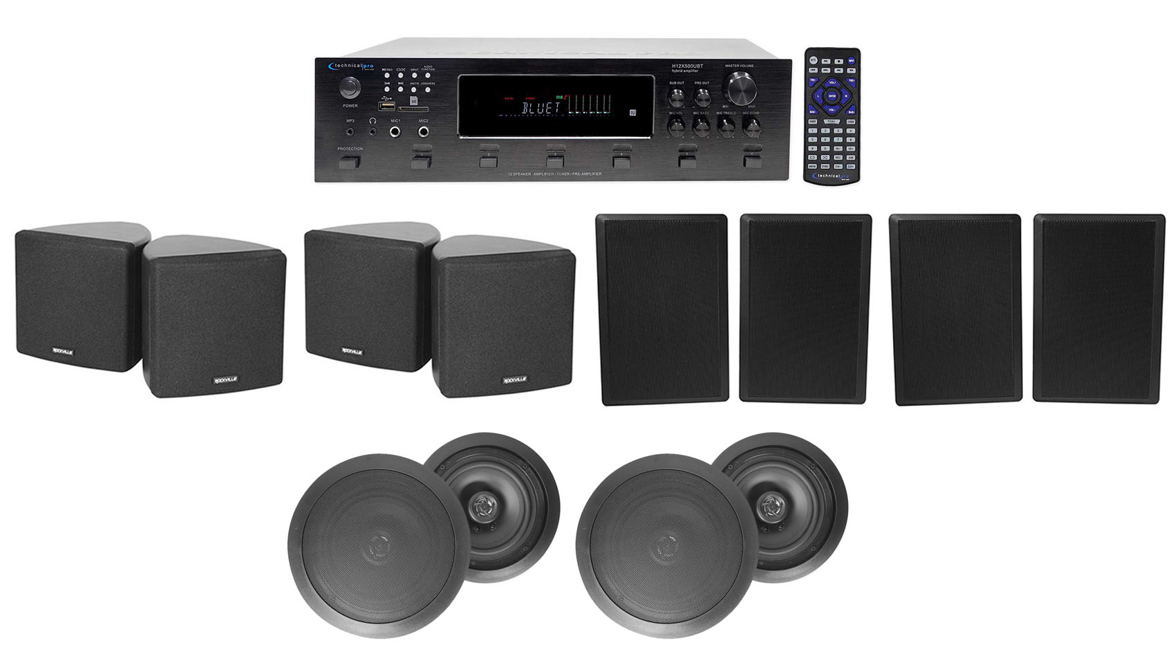 H12X500UBT 6-Zone Home Theater Receiver+Cube+Wall+Black Ceiling Speakers - image 1 of 11