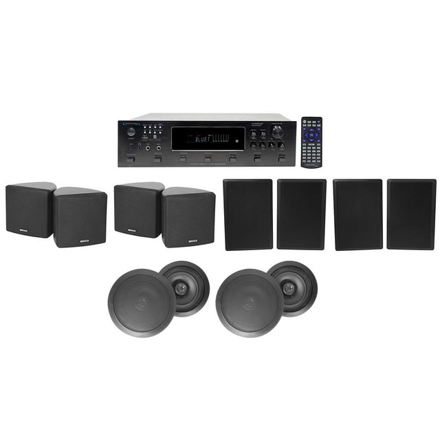 H12X500UBT 6-Zone Home Theater Receiver+Cube+Wall+Black Ceiling Speakers