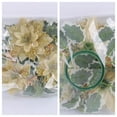 thumbnail image 3 of Red and Gold Christmas Candle Wreath Set - 2 Piece Poinsettia Flower Candle Ring Holder, Holiday Table Centerpieces for Xmas Party Decor, 3 of 8