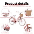 thumbnail image 4 of Dolonm 24" Girls Bike for Ages 10+, Lightweight High-Carbon Steel Frame Cruiser Bike for Women, Commuter Bicycle with Wicker Basket & Rear Seat, Peach, 4 of 8