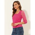 thumbnail image 4 of INSPIRE CHIC Blouse Décontractée à Col Carré pour Femmes Manches 3/4 en Maille Rose Vif G, 4 of 4