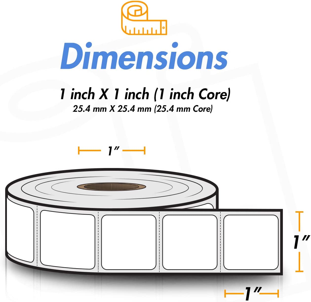 OfficeSmartLabels – 1" x 1" Removable Square Direct Thermal Labels - Compatible with Rollo & Zebra Desktop Printers and More – 1” Core; Perforated, Water & Oil Resistant (10 Rolls, 13800 Labels)