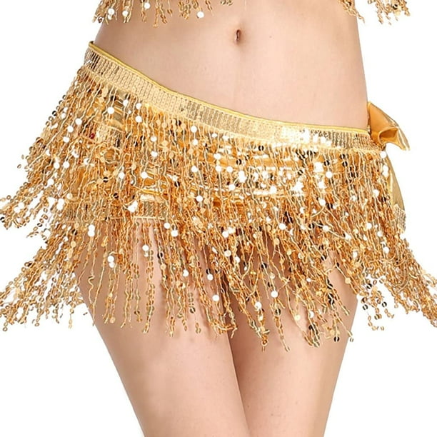 Dance Hip Scarf Tassel Skirt Boho Sequin Skirt Wrap Rave Costume for Women