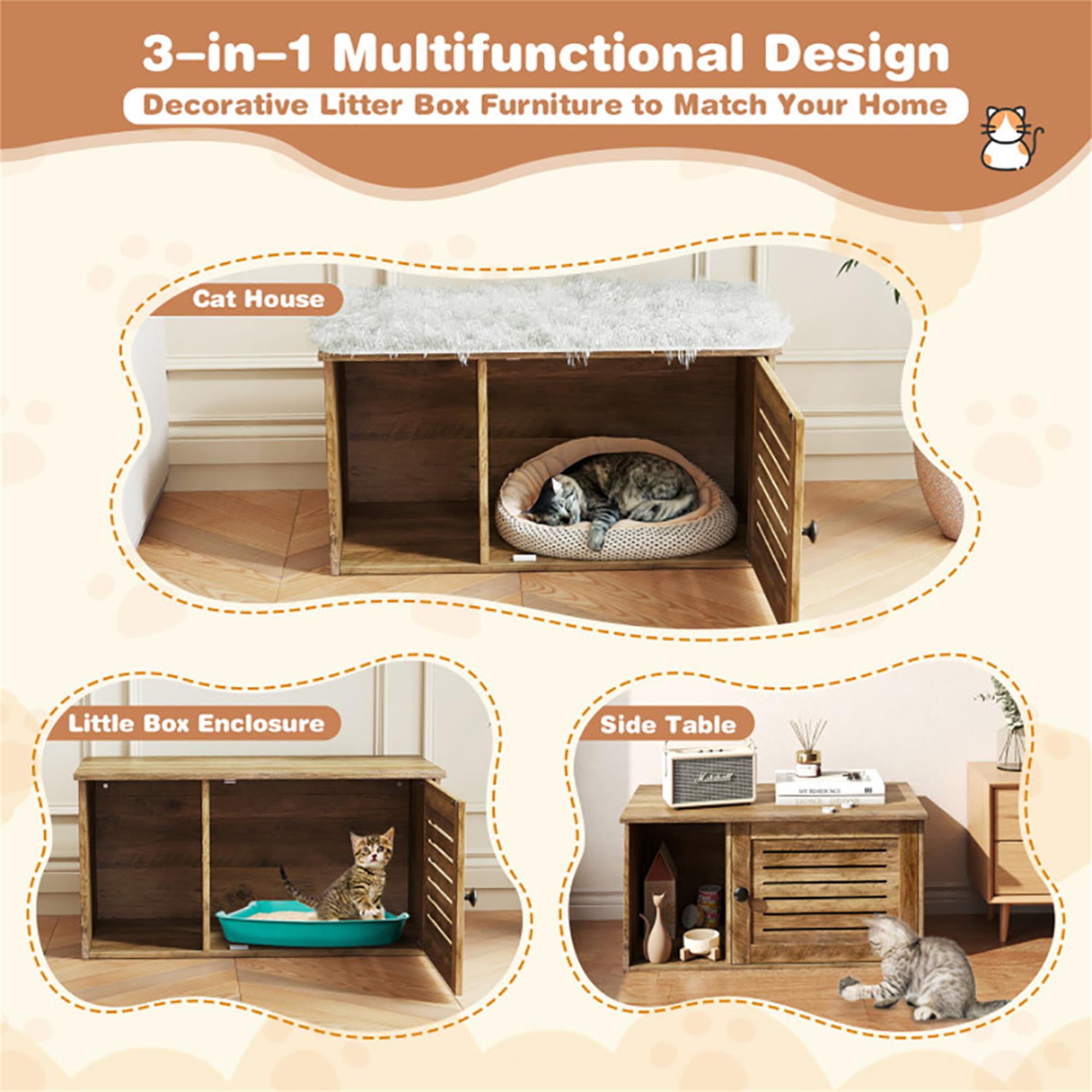 Kadyn 31" Cat Litter Box Enclosure with Louvered Door and Open Compartment, Hidden Cat House Washroom Furniture, Brown