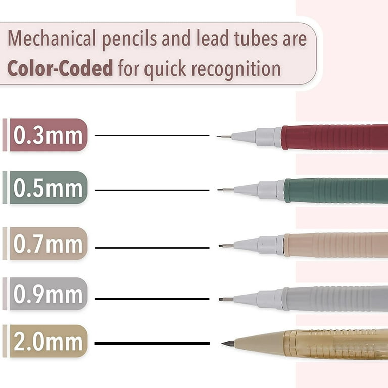 Q75QQQ4 Mr. Pen Mechanical Pencil Set with Lead and Eraser Refills, 5 Sizes  - 0.3, 0.5, 0.7, 0.9 and 2 Millimeters, Drafting