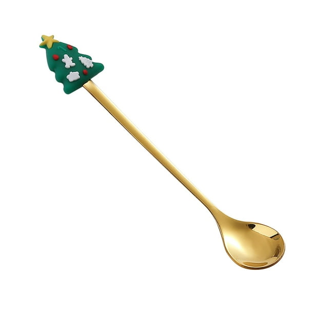 Pisexur Batería de cocina Cuchara navideña de acero inoxidable, regalo, cuchara de postre, cuchara colgante navideña, vajilla para la cocina del hogar