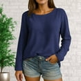 thumbnail image 2 of Lenpel T Shirts for Women Fashion Long Sleeve Crew Neck Solid Color Basic Tee Tops Loose Casual Tunic Blouses(Navy,X-Large), 2 of 3