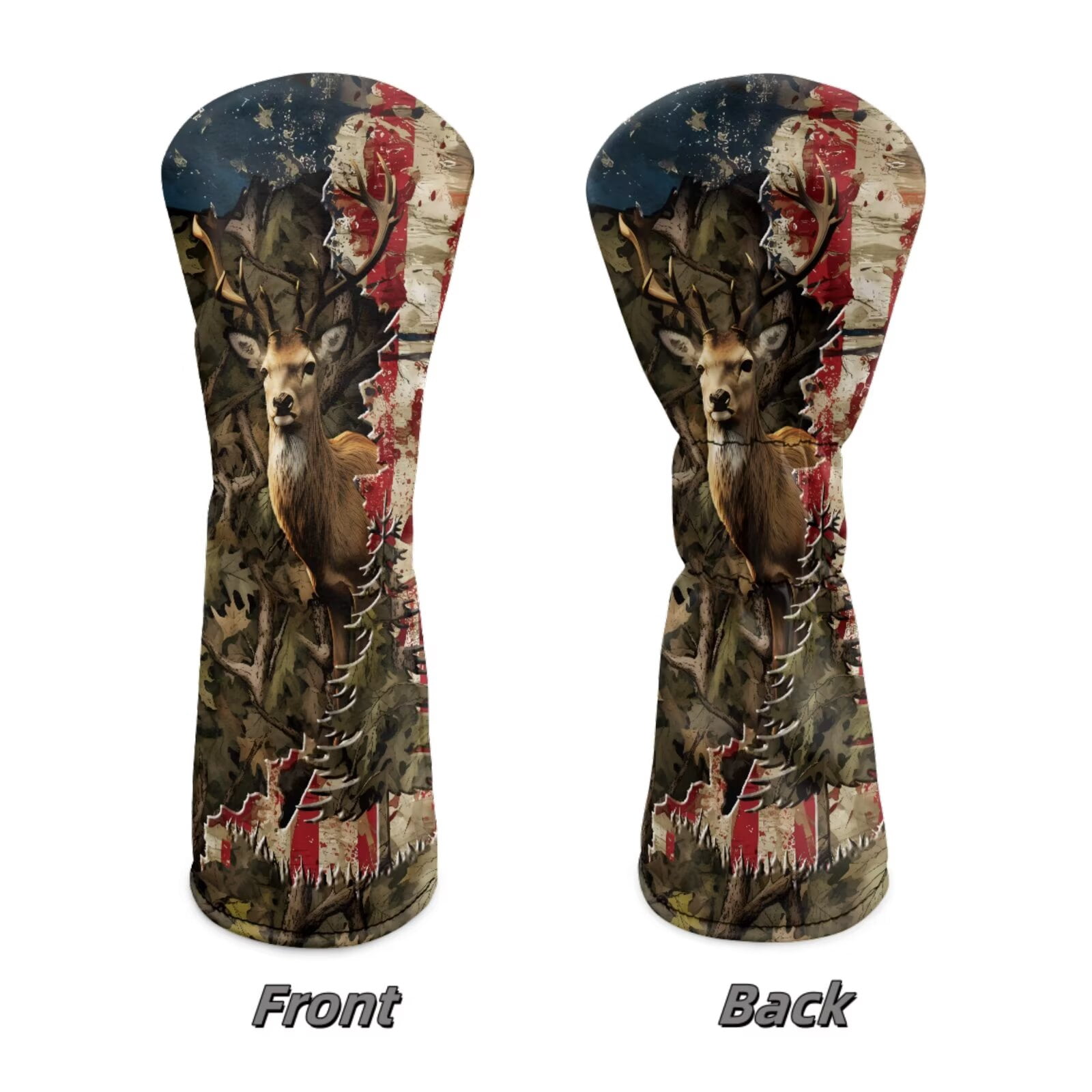 Uorisanigo Golf Club Head Covers - Driver, Fairway #3#5, Hybrid Headgear, Premium Headcovers Set Fit Most Clubs, PU Leather Camo American Flag Deer Hunter Headcovers, Golf Accessories