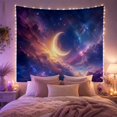 thumbnail image 2 of Moon Stars Luminous with Crescent Slightly Left Detailed, Mystical Fantasy for Space Lovers, Galaxy Room Decor, Housewarming Gift, Tapestry Wall Hanging for Bedroom and Dorm, 2 of 7