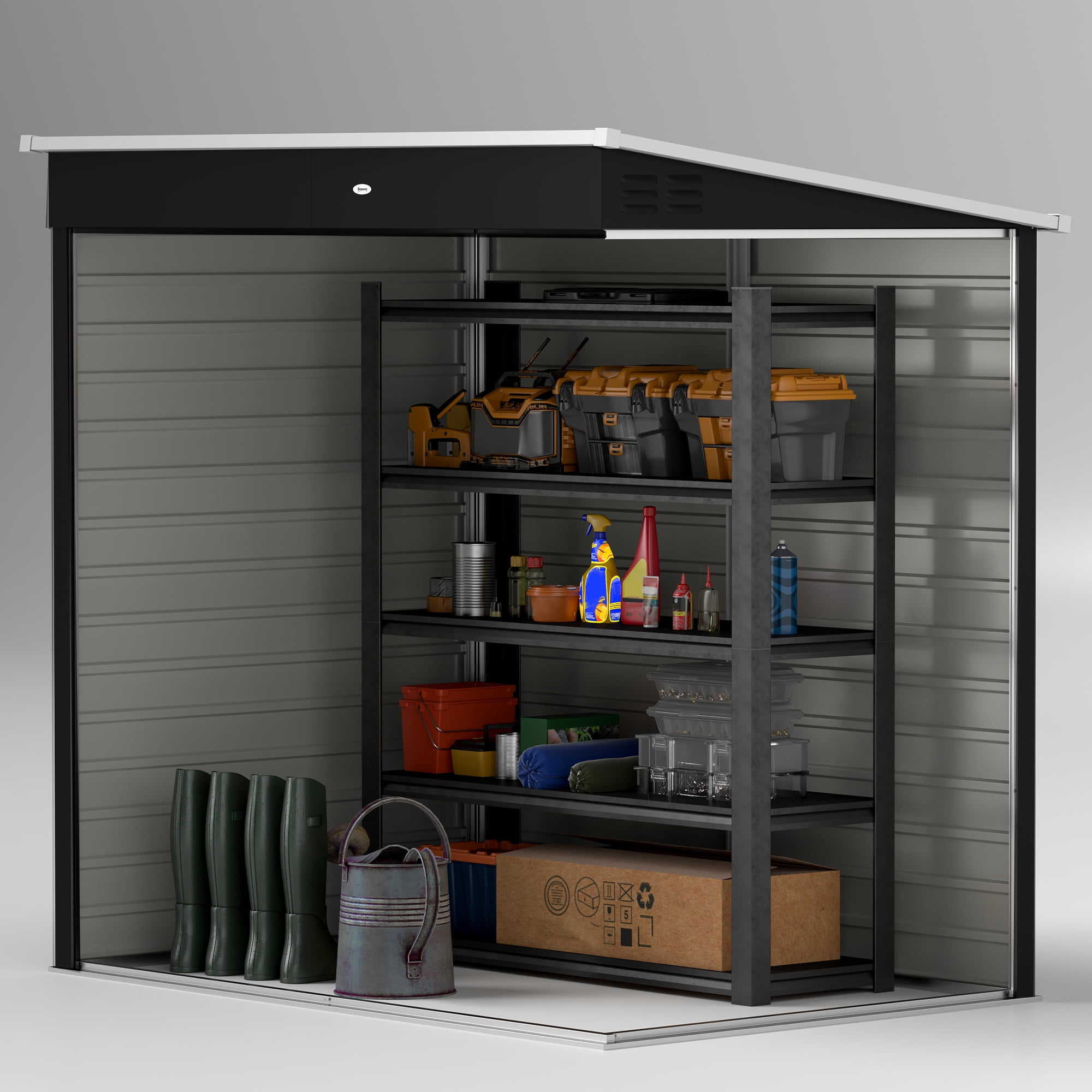 Outsunny 6' x 4' Garden Storage Shed, Outdoor Metal Tool Shed with Lockable Door and Gloves for Backyard Garden Patio Lawn, Dark Gray