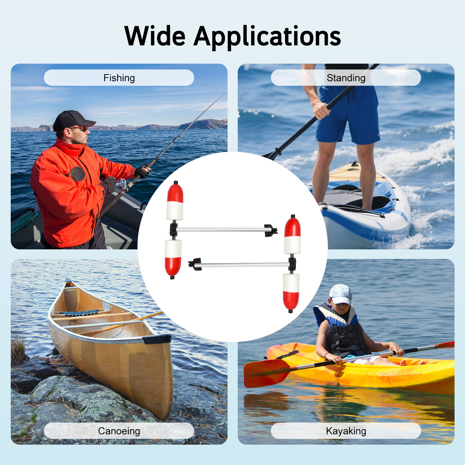 Pair For Marine Boat Kayak Canoe PVC Stabilizer System 2x Outrigger Arms Fishing for Most Kayaks and Canoes