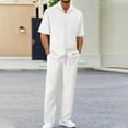 thumbnail image 2 of VBTAPA Mens 2 Piece Casual Beach Outfits Short Sleeve Button Down Textured Shirts and Pants Matching Set Summer Vacation Sets White M, 2 of 9