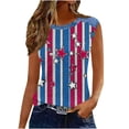 thumbnail image 6 of Women's Faux Denim Trim Tanks Independence Day Stripe Star Waffle Knit Tops Daily Round Neck Casual Blouses, 6 of 8